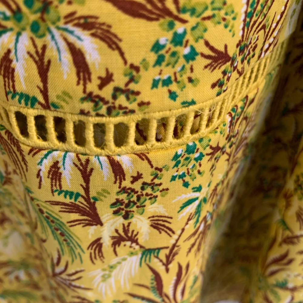 Ann Taylor Maxi Dress Medium Yellow Palm Tree Print Ruffle Sleeve Tropical NWOT - Picture 11 of 16